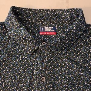 PGA Tour Men's Blue Green and White Patterned Polo